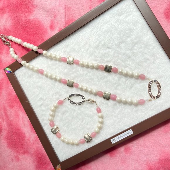 Pearls Necklace + Bracelet, Silver 925 Pink CUTE!! - Picture 5 of 7